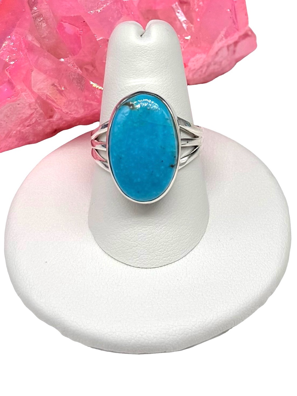 Aztec Mountain Turquoise Ring Size 8 Solid 925 Sterling Silver Oval Stone